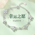 轻奢四叶草手链女莫桑钻镶嵌白铜电镀时尚轻奢一件代发跨境专供