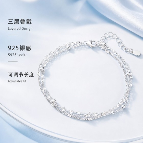 欧美跨境饰品 时尚新款嘴唇链多层叠戴手链 女士百搭金属手链
