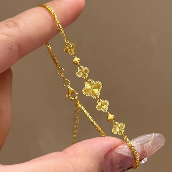 新款五花四叶草手链女轻奢小众设计甜美金色手饰潮流百搭精致饰品