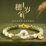 麦穗平安扣手链女生轻奢古风福字牌和田玉手串高级新年礼物