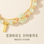 锦鲤平安扣手链女款轻奢小众设计感仿和田玉手串情人节礼物