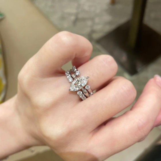 小红书同款ins极简主义三合一叠戴戒指璀璨超闪马眼锆石开口女戒
