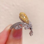微镶锆石水滴高碳钻为爱加冕皇冠戒指奢华璀璨精工黄钻开口戒指女