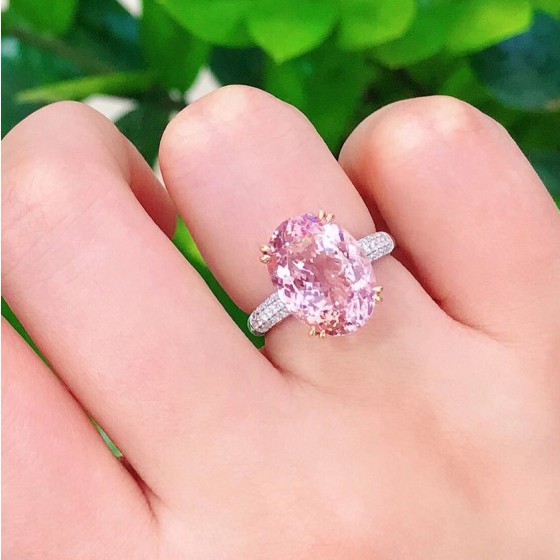新品高端分色黄金爪 直播热卖仿真粉色碧玺粉锆石彩宝开口戒指女