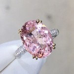 新品高端分色黄金爪 直播热卖仿真粉色碧玺粉锆石彩宝开口戒指女