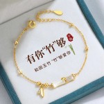 节节高升和田玉真品天然手链女国潮民族风竹叶手环ins锆石竹节