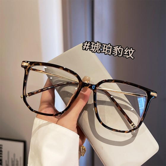 韩版新款大框豹纹眼镜女超轻金属防蓝光眼睛框架百搭