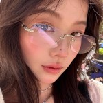 素颜金丝超轻无框方形眼镜女纯欲高智感防蓝光超轻眼镜架