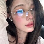 素颜金丝超轻无框方形眼镜女纯欲高智感防蓝光超轻眼镜架