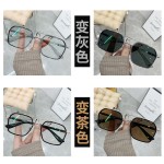 复古大框变色眼镜网红同款日夜两用眼镜男潮流金属平光眼镜