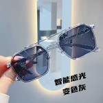 复古大框变色眼镜网红同款日夜两用眼镜男潮流金属平光眼镜