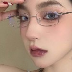斯文禁欲系金丝眼镜长方形窄框日系男女生平光镜