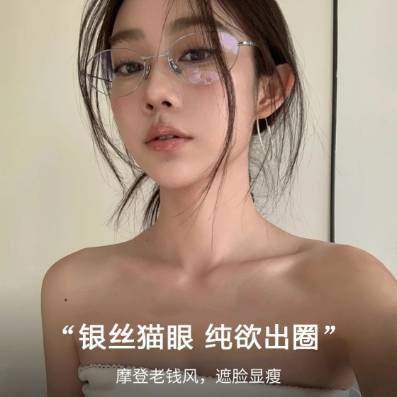 银丝全框猫眼眼镜女椭圆框老钱风超轻眼镜架丹阳眼镜