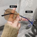 韩版大框变色眼镜女高颜值防蓝光眼镜女修颜多边形镜框