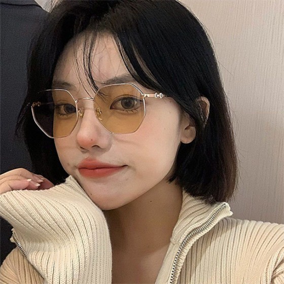 韩版大框变色眼镜女高颜值防蓝光眼镜女修颜多边形镜框