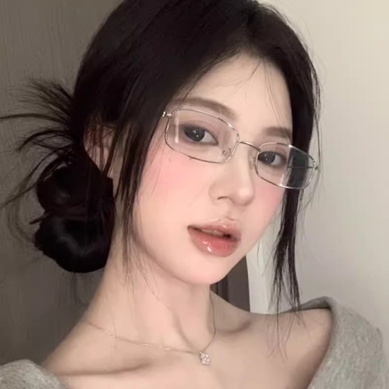 女生金丝眼镜方框斯文复古方框素颜纯欲金边眼镜框窄男ins风B