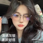 女士眼镜半框眼镜框男女款超轻金属透灰色