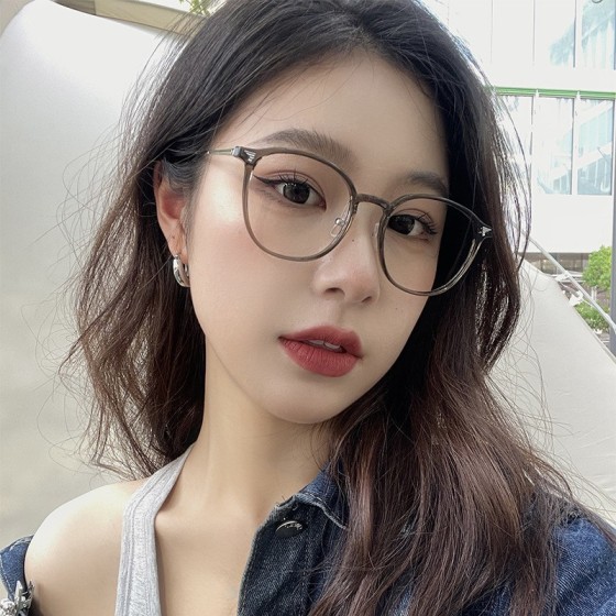 超轻茶色眼镜女款素颜神器大脸显瘦散光眼睛框架圆框