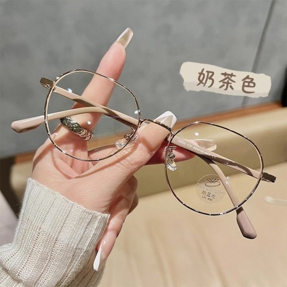 文艺小圆框金丝眼睛镜架韩系显白奶茶色眼镜框女素颜