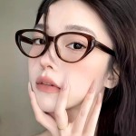 方圆素颜猫眼框架平光镜高级眼镜透茶个性