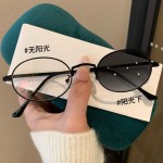感光变色镜椭圆眼镜防蓝光复古金属素颜纯欲风