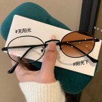 感光变色镜椭圆眼镜防蓝光复古金属素颜纯欲风