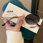 感光变色镜椭圆眼镜防蓝光复古金属素颜纯欲风