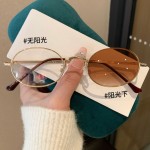感光变色镜椭圆眼镜防蓝光复古金属素颜纯欲风