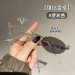 镶钻椭圆金属眼镜框变色小框眼镜架高级感素颜