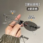 镶钻椭圆金属眼镜框变色小框眼镜架高级感素颜