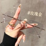 无框切边防蓝光眼镜超轻金丝高智感眼镜架素颜纯欲风平光镜E