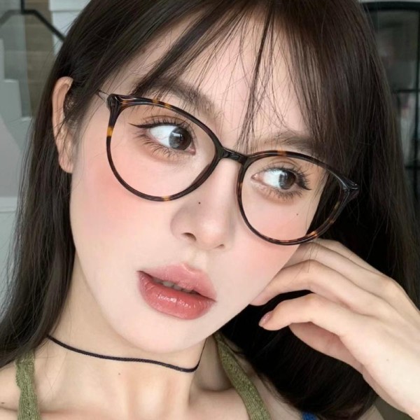 美式复古猫眼镜女豹纹玳瑁色大框防蓝光平光镜素颜神器眼镜架