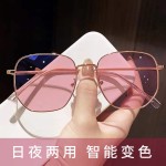 新款高颜值变色眼镜日夜两用高级感韩版显瘦圆框镜防蓝光