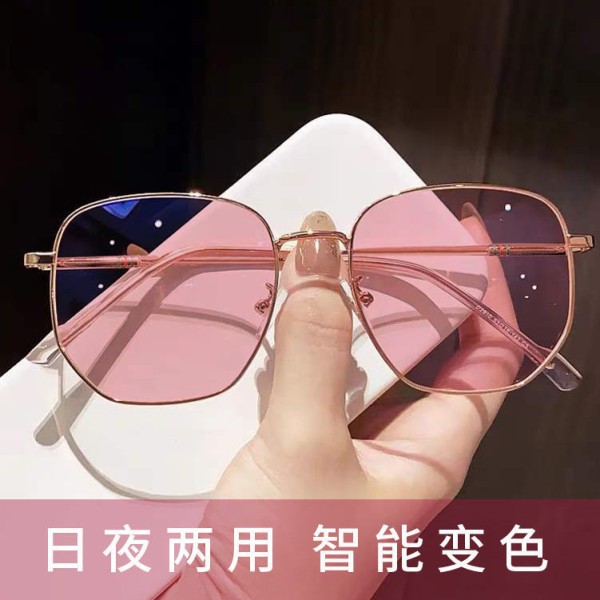 新款高颜值变色眼镜日夜两用高级感韩版显瘦圆框镜防蓝光