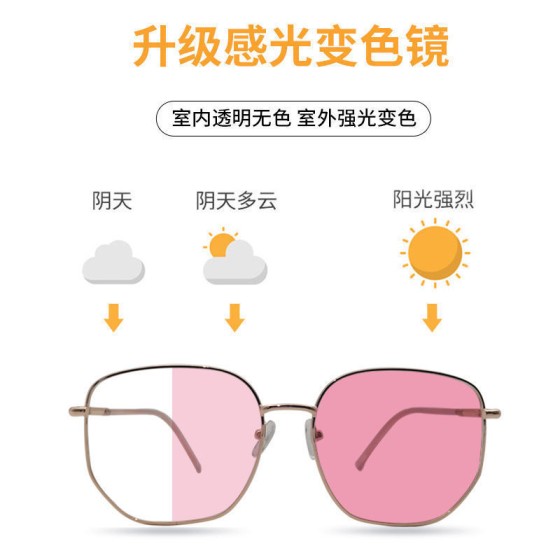 新款高颜值变色眼镜日夜两用高级感韩版显瘦圆框镜防蓝光