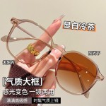 超轻方形大框变色近视眼镜框架男女款可配度数素颜外出防蓝光包邮