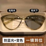猫眼镜框变色眼镜女高颜值超轻素颜防蓝光网红感拍照平光镜潮