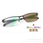 变色金属半框眼镜男商务防蓝光变色平光镜户外驾驶遮阳眼镜框