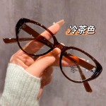 爆款冷茶色猫眼防蓝光近视眼镜女轻盈复古椭圆框可配度数平光镜架