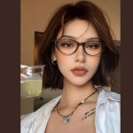 爆款冷茶色猫眼防蓝光近视眼镜女轻盈复古椭圆框可配度数平光镜架