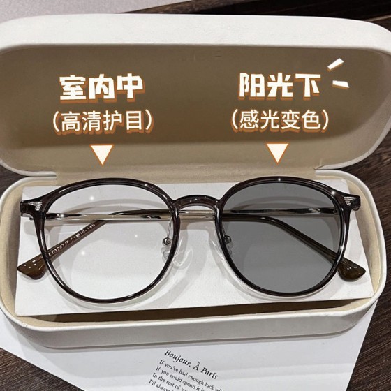 2025新款感光变色防蓝光平光镜女款大框显瘦变色眼镜