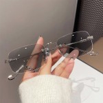 感光变色眼镜网红无边框素颜韩系ins风近视女防蓝光纯欲可配度数