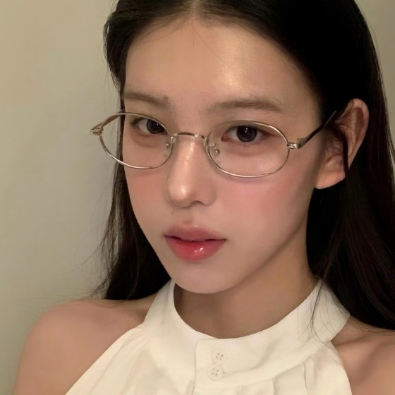 韩系小框银丝眼镜高级感书呆子素颜椭圆眼睛架包邮N
