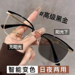 新款网红显瘦半框变色眼镜防蓝光感光变色商务复古男女通用