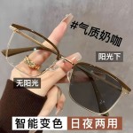 新款网红显瘦半框变色眼镜防蓝光感光变色商务复古男女通用