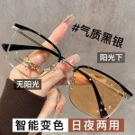 新款网红显瘦半框变色眼镜防蓝光感光变色商务复古男女通用