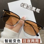新款网红显瘦半框变色眼镜防蓝光感光变色商务复古男女通用