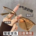 新款网红显瘦半框变色眼镜防蓝光感光变色商务复古男女通用