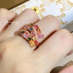 高级感盖亚女神仿天然碧玺手饰镶钻糖果色玫瑰庄园彩虹色戒指