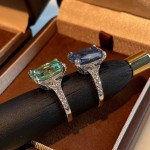 时尚轻奢大克拉冰花切帕拉伊巴戒指镶嵌高碳钻坦桑蓝彩宝方钻戒女